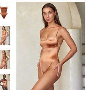 NWT, Monday Swimwear Sausalito One Piece - Bronze Shiny Jersey, M
